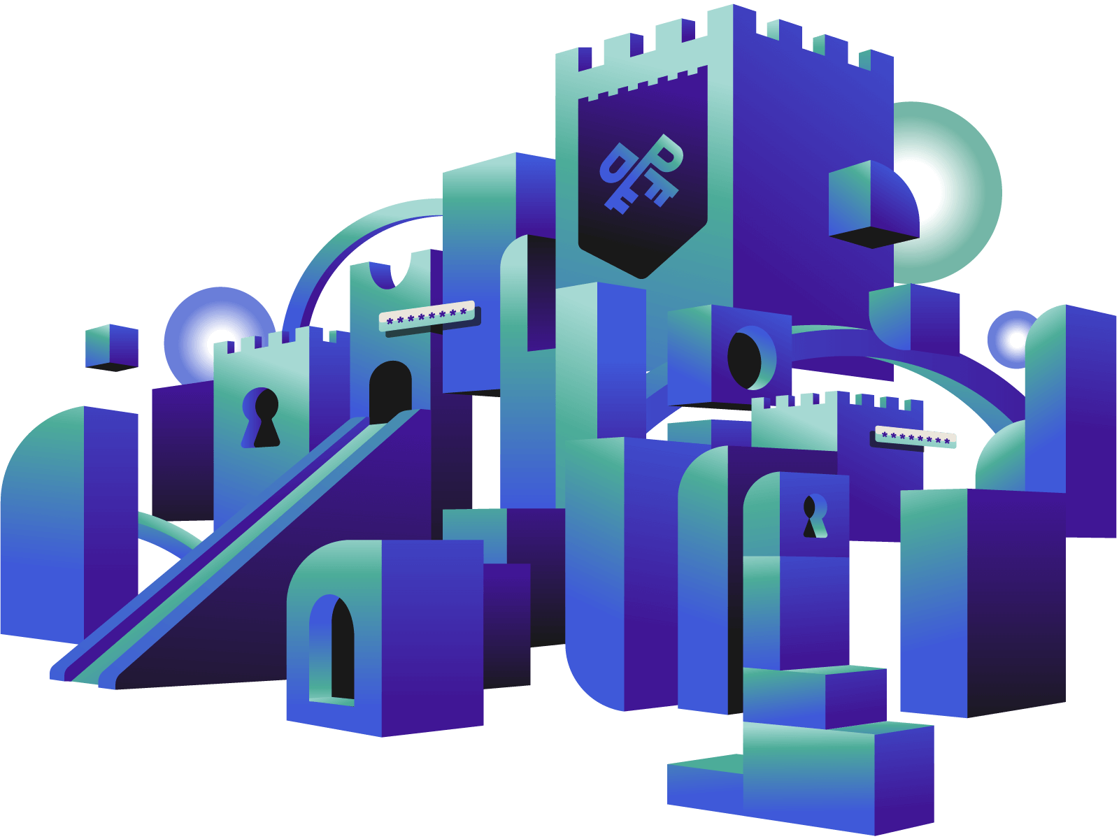 Castle representing a fortress protected by passkeys